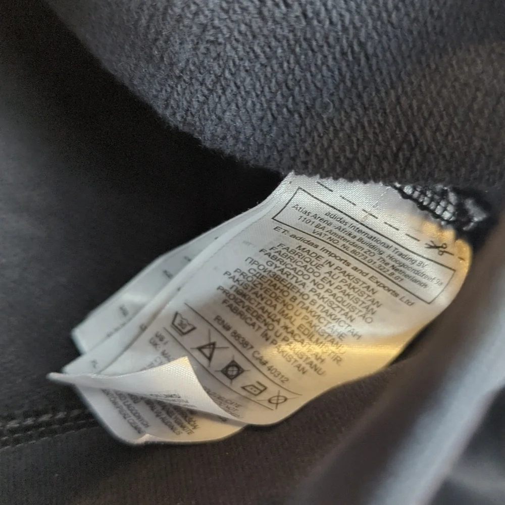 Adidas Black & White Stripes Cropped Fit Hooded Sweatshirt S - Picture 8 of 9